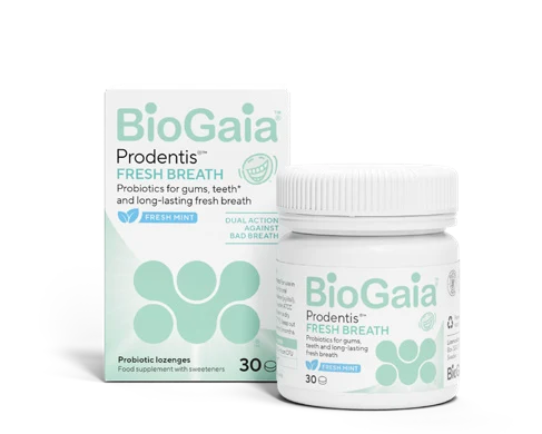 BioGaia Prodentis Fresh Breath, askja og glas